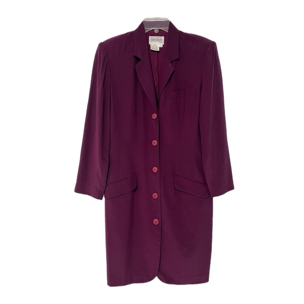 VTG Hugo Buscati 100% Silk Shirt Dress Size 10 Burgundy Career Business OldMoney